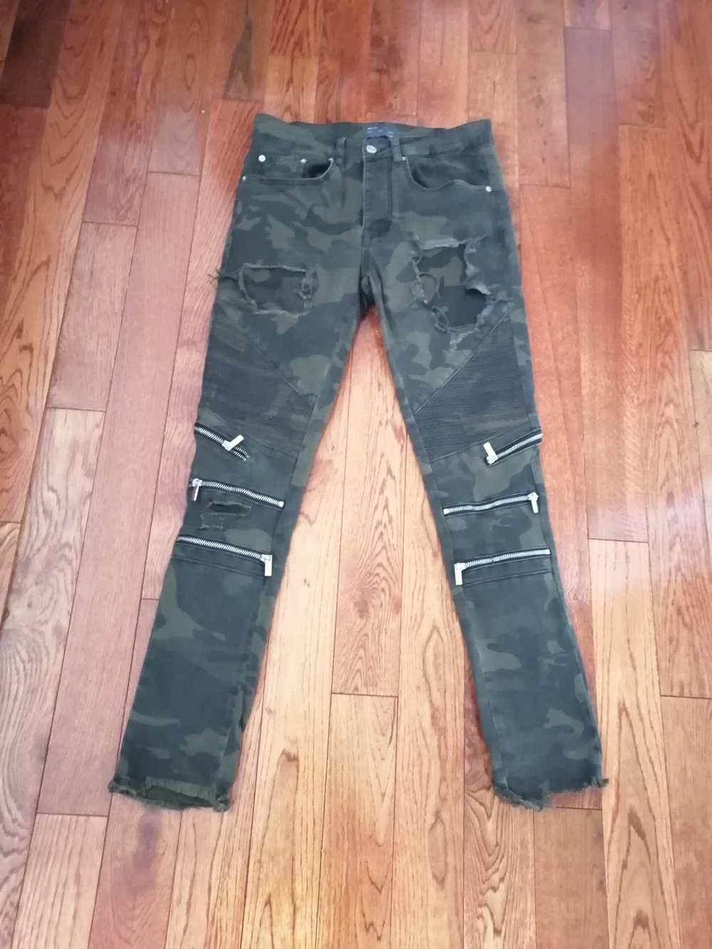 Zara Olive Green Camo Moto Cargo Pants with Zips